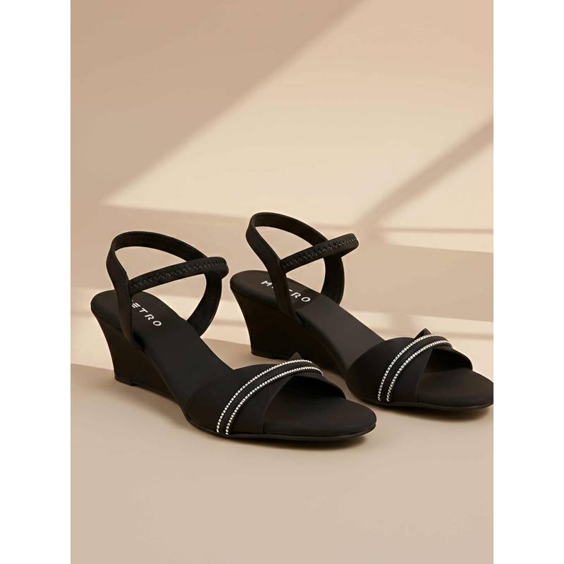 Metro Women Black Wedges Heels (EURO 37)