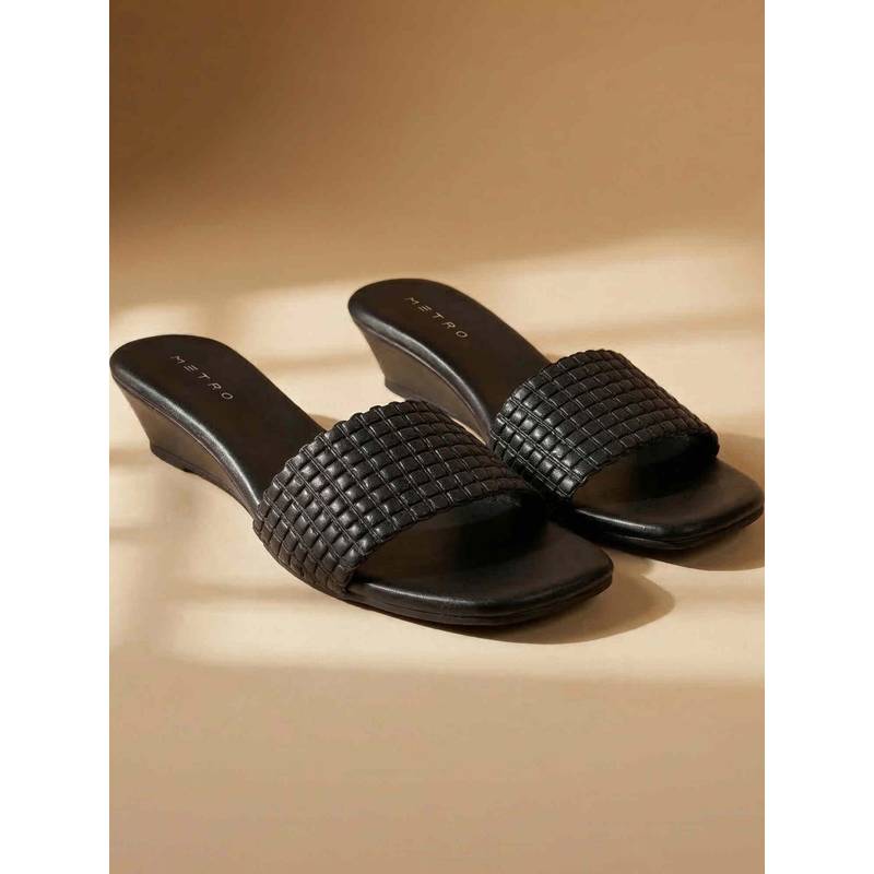 Metro Women Black Wedges Heels (EURO 38)