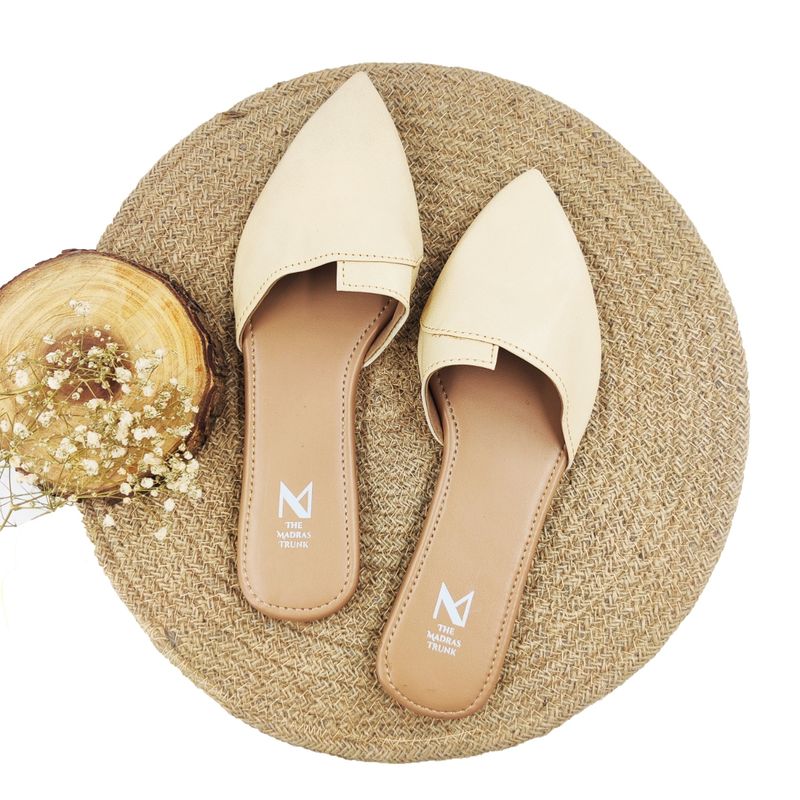The Madras Trunk Solid Beige Mules (EURO 40)
