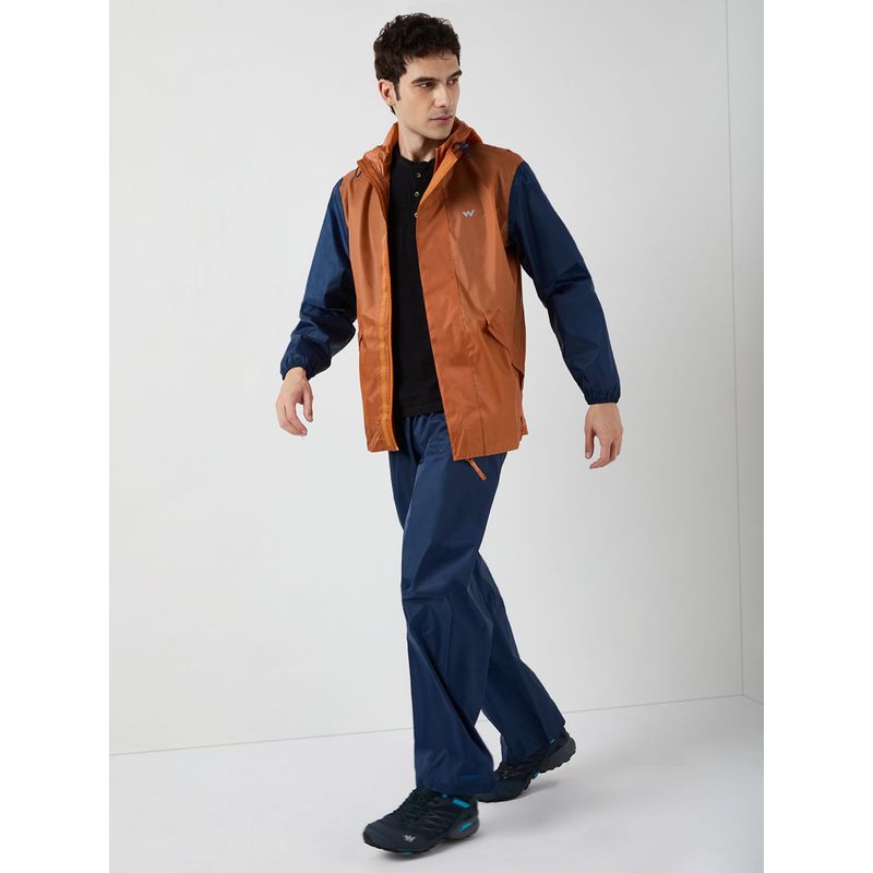 Wildcraft Men Orange Colorblock Rain Jacket with Pant (Set of 2) (L)