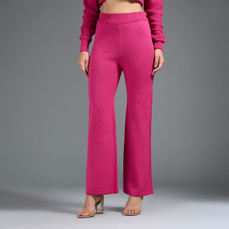 Twenty Dresses by Nykaa Fashion Pink Solid Full Length Ribbed Sweater Pants (26)