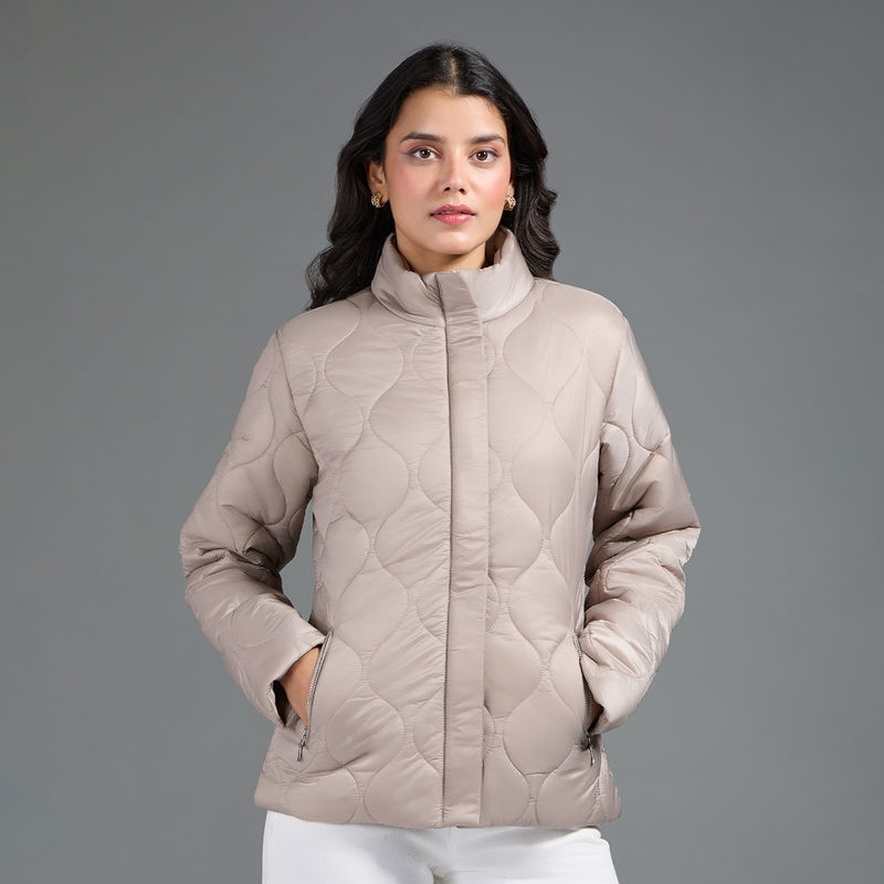 Twenty Dresses by Nykaa Fashion Grey Solid High Neck Quilted Puffer Jacket (S)