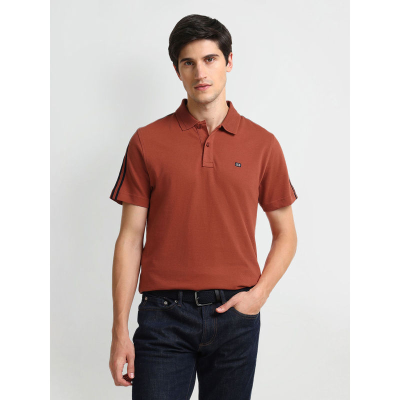 Arrow Sports Rust Contrast Tape Cotton Polo Shirt (M)