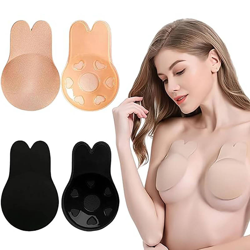 BRACHY Silicone Stick-On Adhesive Backless Dry Fit Breast Push Up Nipple Pad Bra (Pack of 2) (M)