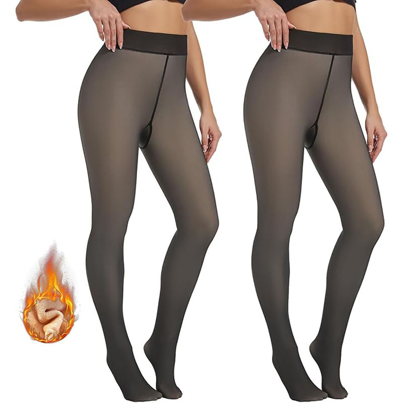 BRACHY Fake Transparent Curvy Winter Thermal Tights For Women Multi-Color (Set of 2) (XL)