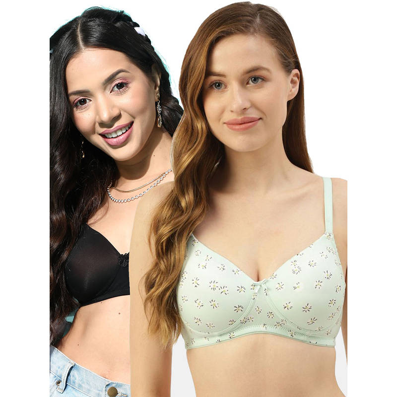 Leading Lady Women Full Coverage Lightly Padded Non Wired T-Shirt Bra Multi-Color (Pack of 2) (32B)