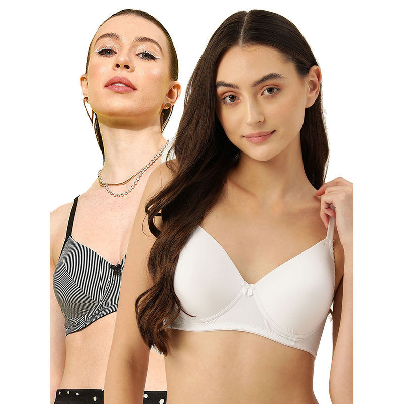 Leading Lady Women Full Coverage Lightly Padded Non Wired T-Shirt Bra Multi-Color (Pack of 2) (32B)