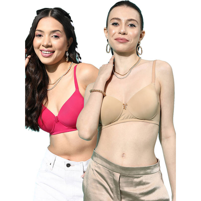 Leading Lady Women Full Coverage Lightly Padded Non Wired T-Shirt Bra Multi-Color (Pack of 2) (34B)