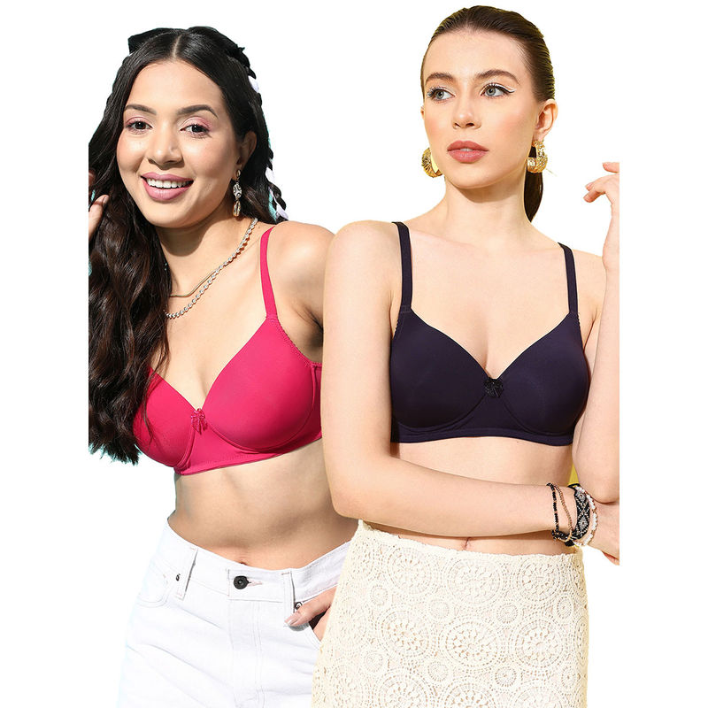 Leading Lady Women Full Coverage Lightly Padded Non Wired T-Shirt Bra Multi-Color (Pack of 2) (32B)