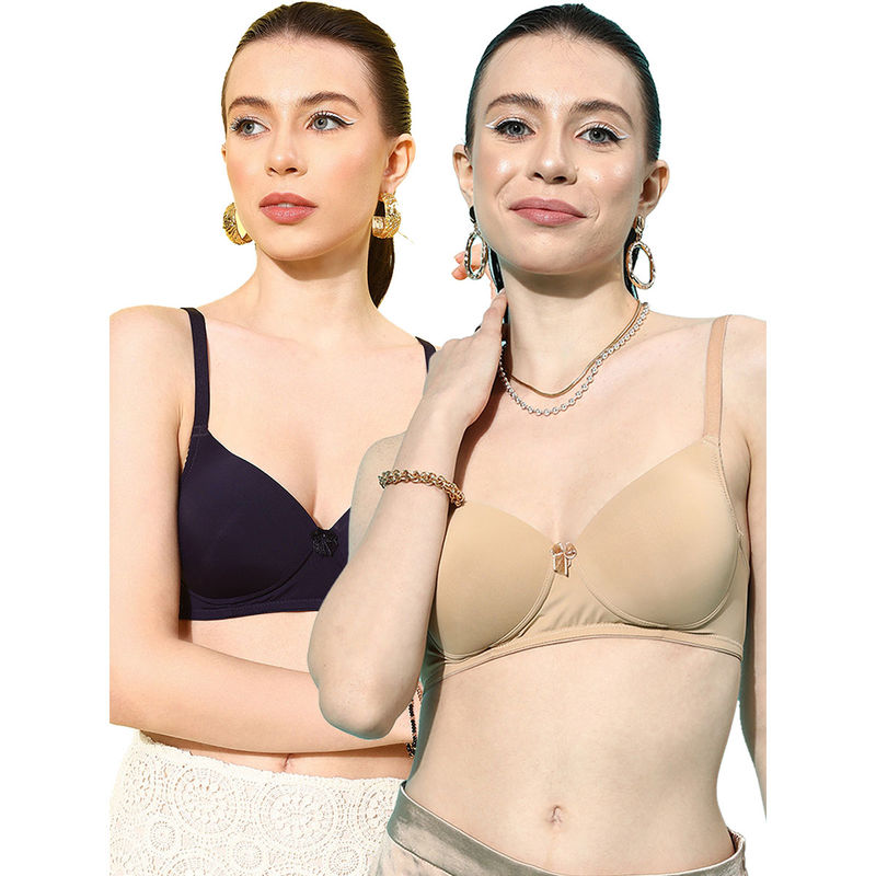 Leading Lady Women Full Coverage Lightly Padded Non Wired T-Shirt Bra Multi-Color (Pack of 2) (32B)