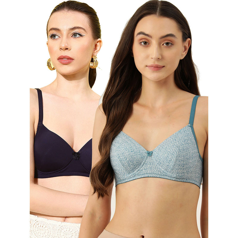Leading Lady Women Full Coverage Lightly Padded Non Wired T-Shirt Bra Multi-Color (Pack of 2) (34C)