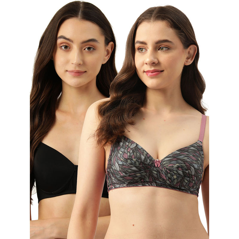 Leading Lady Women Full Coverage Lightly Padded Non Wired T-Shirt Bra Multi-Color (Pack of 2) (32B)