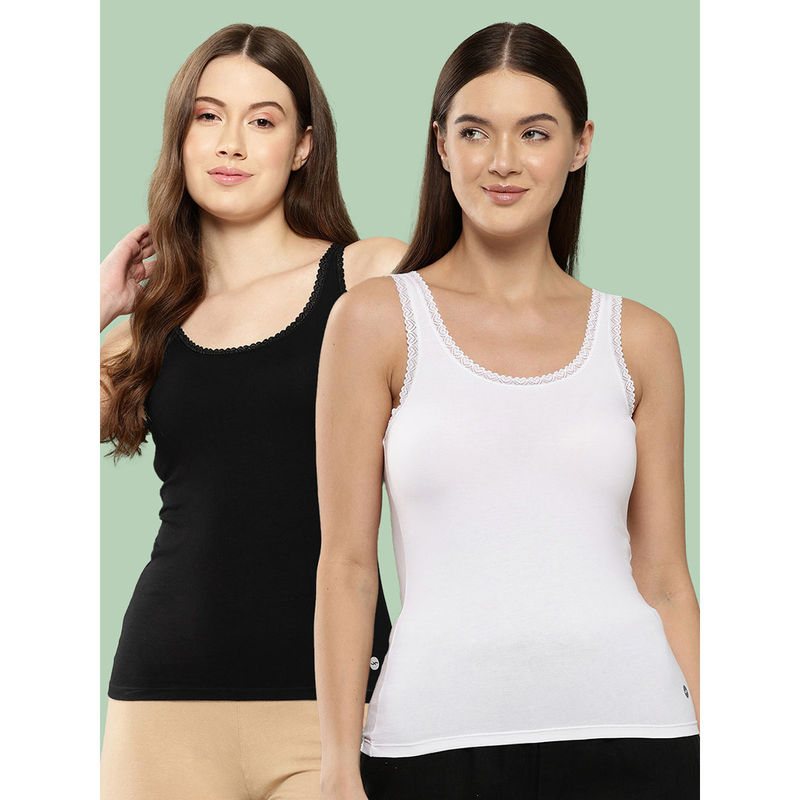 Leading Lady Solid Cotton U Neck Camisoles For Womens Multi-Color (Pack of 2) (S)