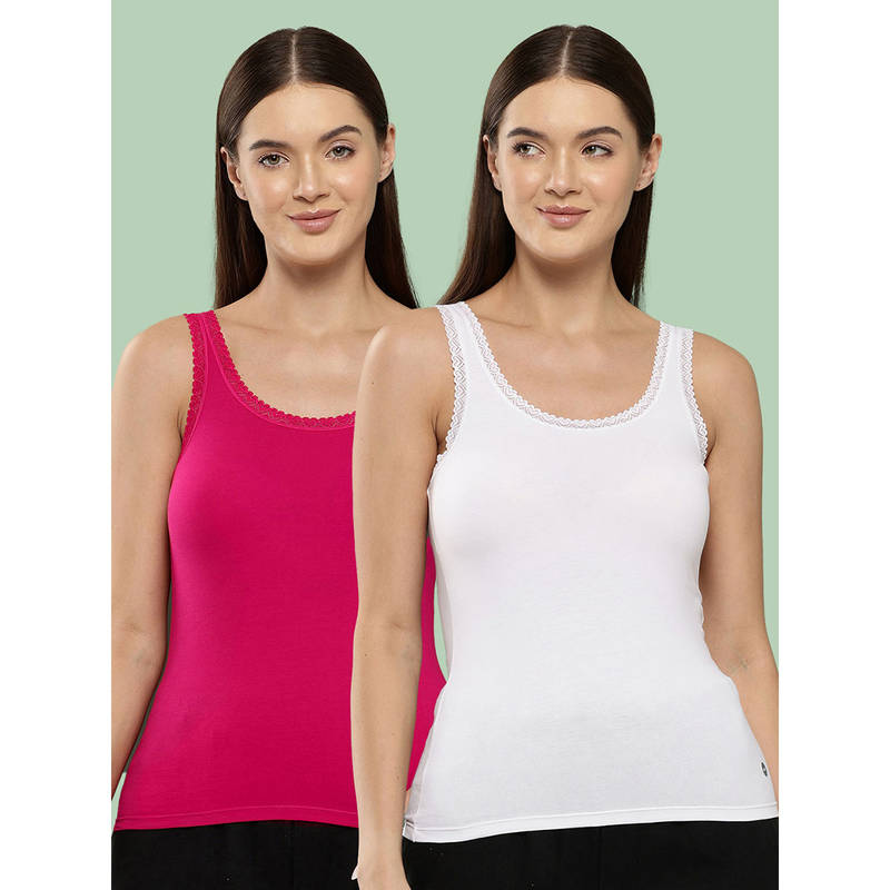 Leading Lady Solid Cotton U Neck Camisoles For Womens Multi-Color (Pack of 2) (L)