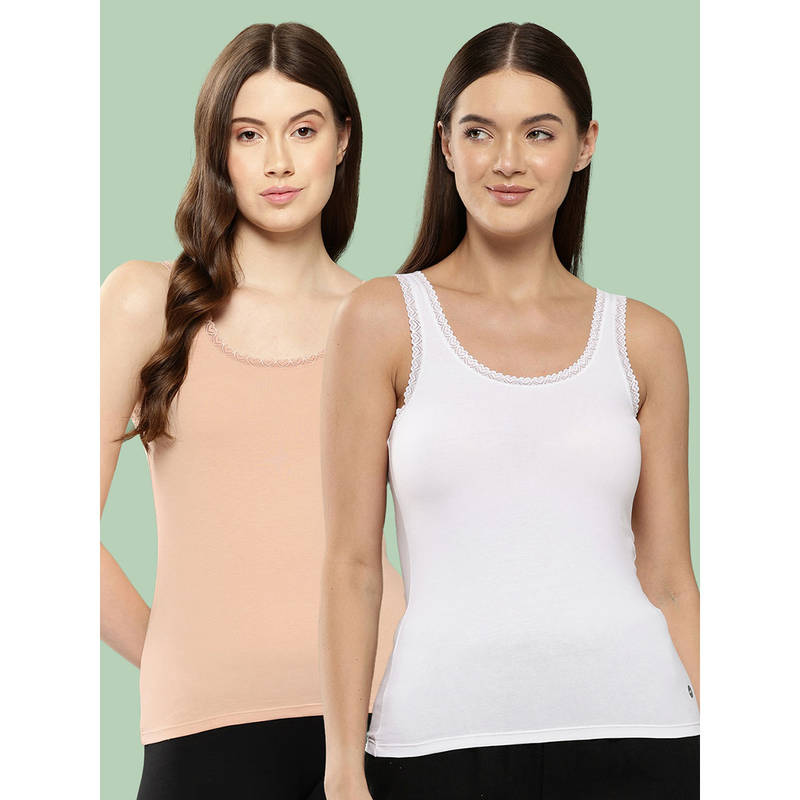 Leading Lady Solid Cotton U Neck Camisoles For Womens Multi-Color (Pack of 2) (S)