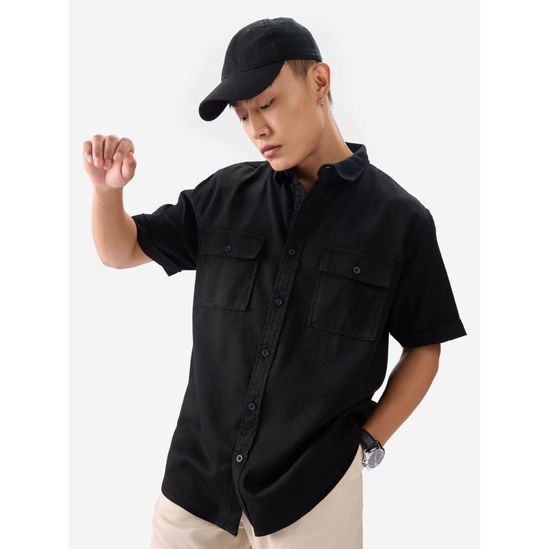 The Souled Store Solids: Charcoal Black Men Textured Shirts (XS)