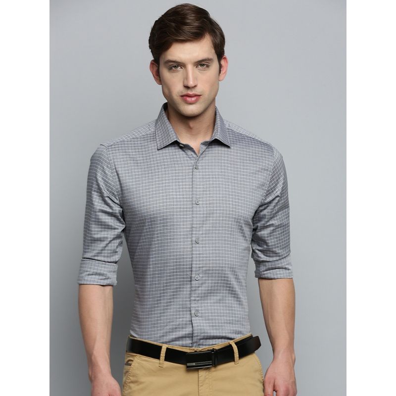 SHOWOFF Men's Spread Collar Checked Grey Classic Shirt (L)