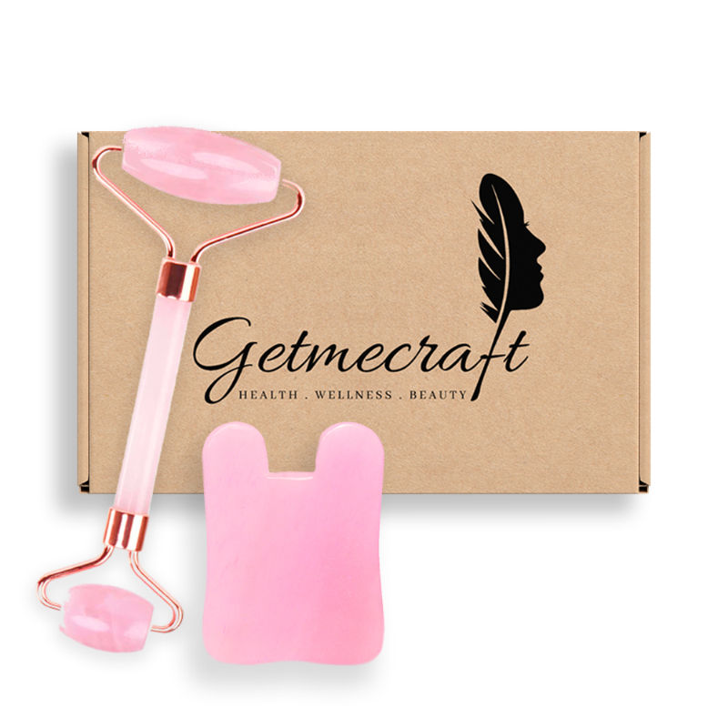 Getmecraft Rose Quartz Face Roller And Rabbit Ear Shape Gua Sha Massage