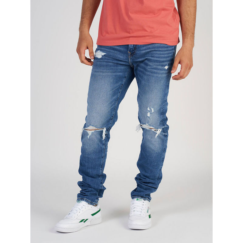 American Eagle Men Blue Air Flex+ Ripped Athletic Skinny Fit Jeans (30)