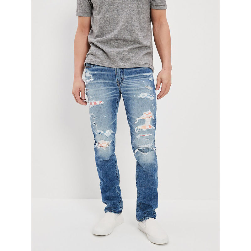 American Eagle Men Blue Pride Air Flex+ Patched Slim Jeans (30)