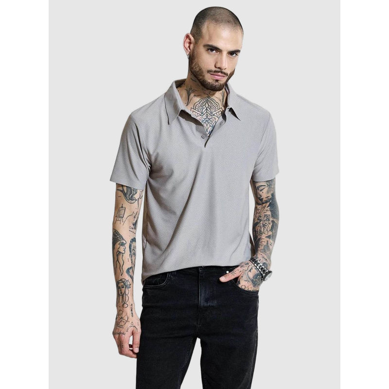 Snitch Light Grey Textured Polo Slim Fit T-Shirt (L)