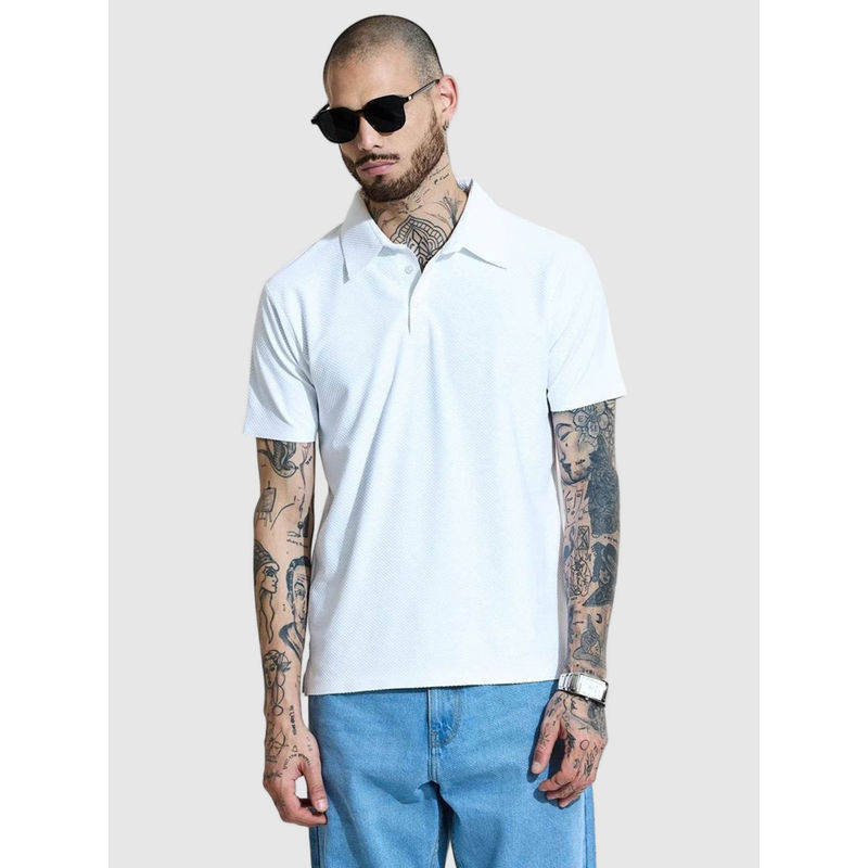 Snitch White Textured Polo Slim Fit T-Shirt (XS)