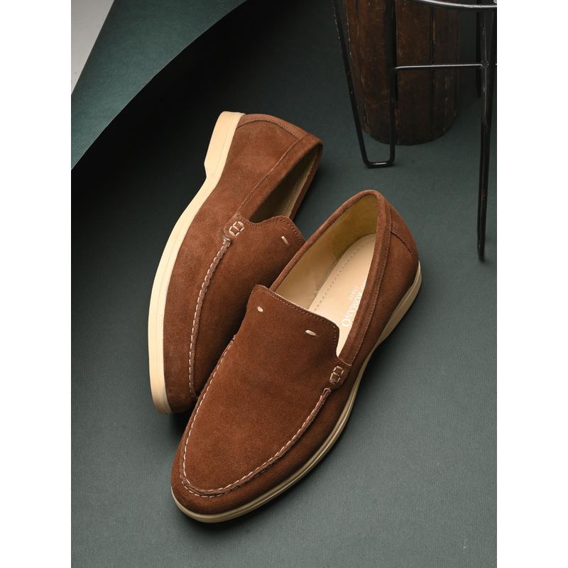 CARLO ROMANO Dark Tan Color Suede Leather Moccasin Loafer Shoes For Men (UK 8)