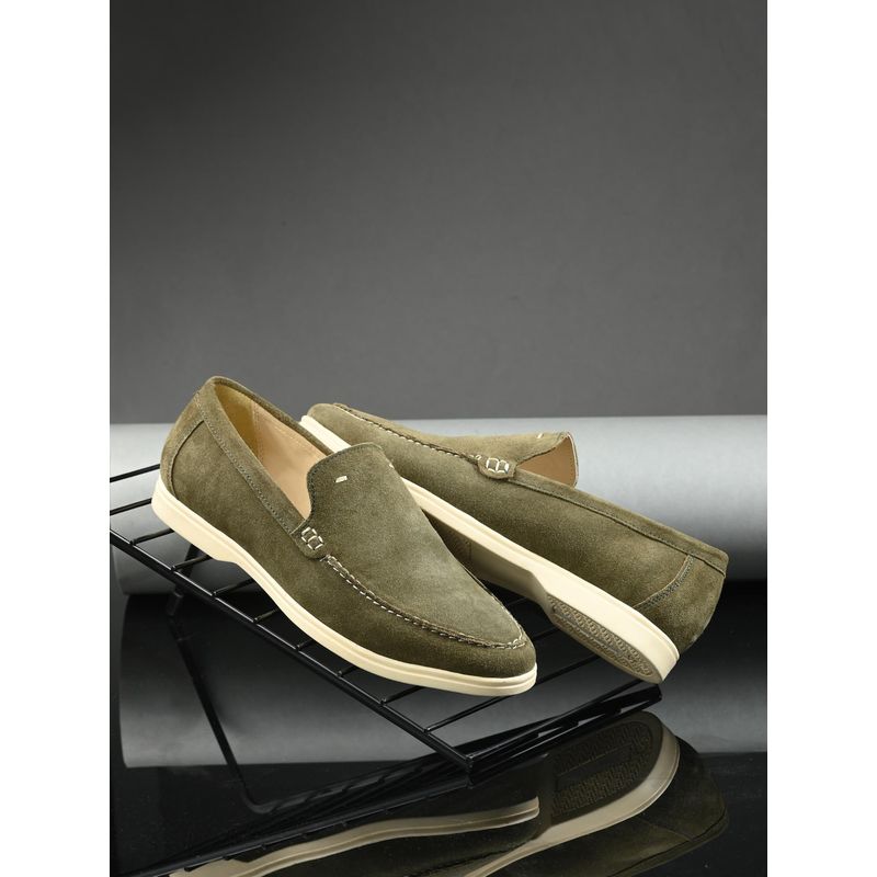 CARLO ROMANO Olive Color Suede Leather Moccasin Loafer Shoes For Men (UK 9)