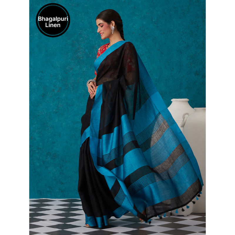 Buy SILK CITY SHG Women's Bhagalpuri Linen Saree With Un-stitched Blouse  (CSZCP15_Orange & Sky Blue) Online at desertcartINDIA