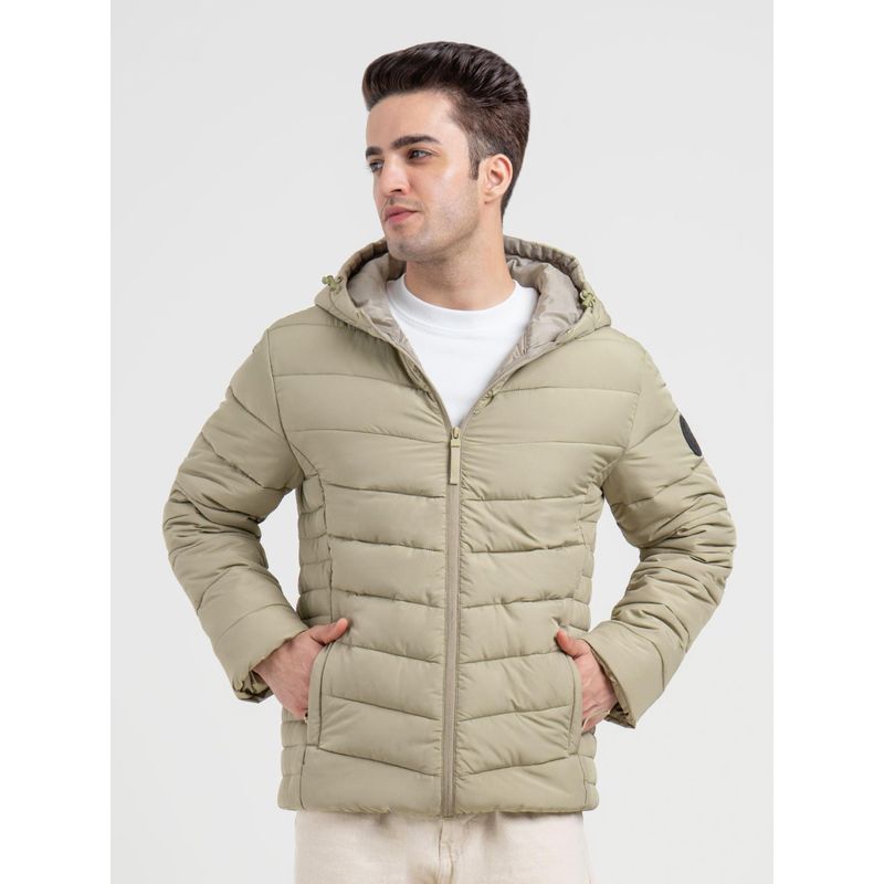 Red Tape Mens Olive Hooded Winter Jacket Classic Puffer Comfort (L)
