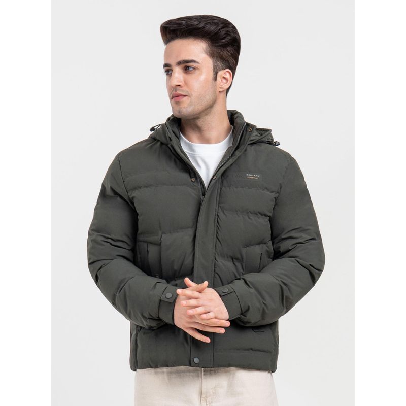 Red Tape Mens Hooded Winter Olive Jacket White Utility Comfort (M)