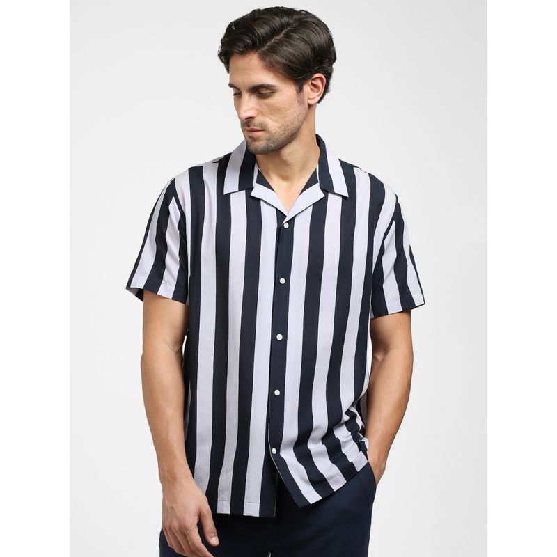 Selected Striped Casual Navy Blue Shirt (M)