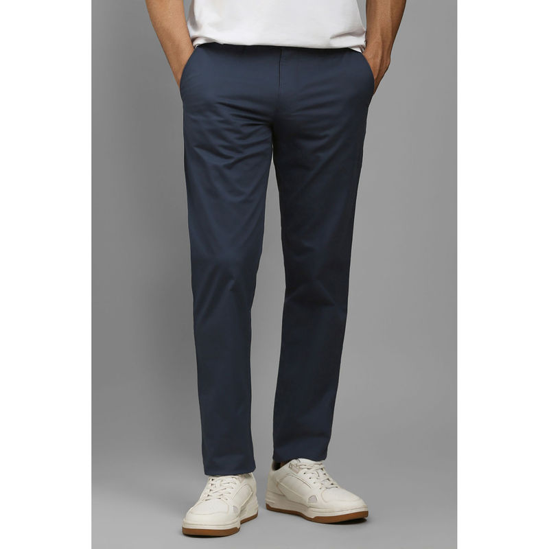 Louis Philippe Men Navy Blue Super Slim Fit Solid Flat Front Casual Trouser (32)