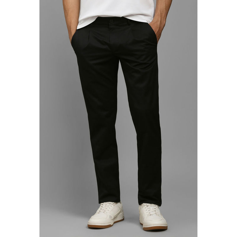 Louis Philippe Men Black Slim Fit Solid Pleated Casual Trouser (36)