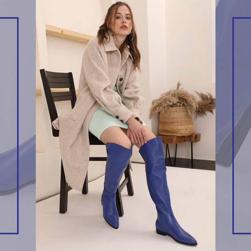 Saint G Solid Blue Leather Zipper Boots (EURO 36)