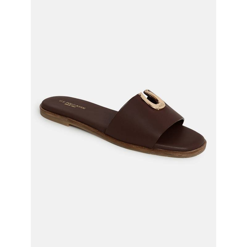 U.S. POLO ASSN. Women Brown Solvere Flats with Gold Hardware (UK 7)