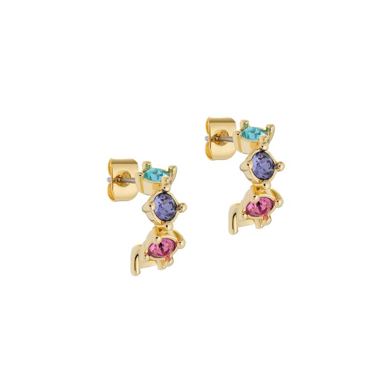 Orecchino a bottone oro con strass rosa a forma di cuore
