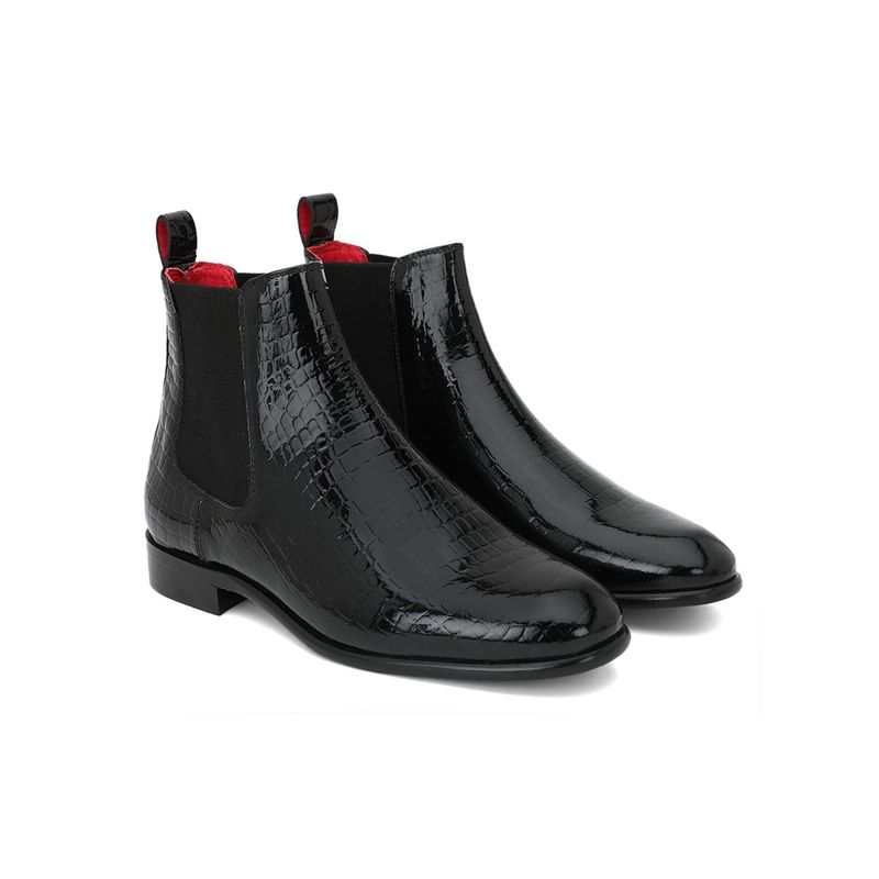 Saint G Black Croco Patent Shiny Leather Chelsea Boots (EURO 40)