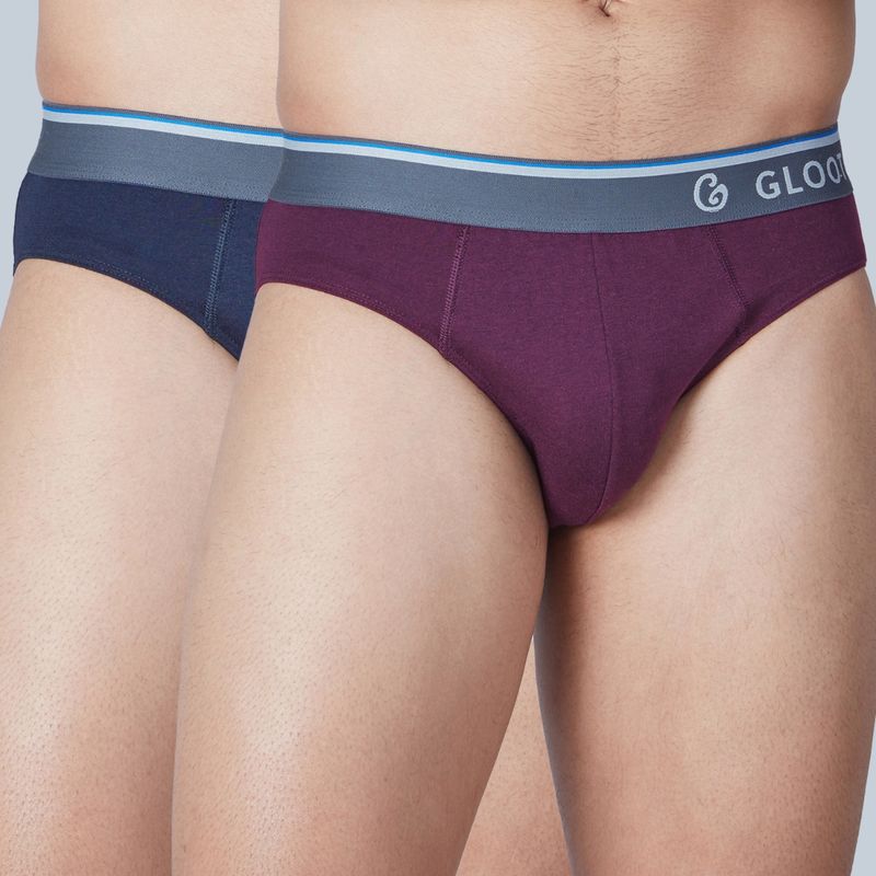 GLOOT Pure Cotton Stretch Brief with No-Itch Elastic and Anti Odour GLI014 Multicolor (Pack of 2) (M)