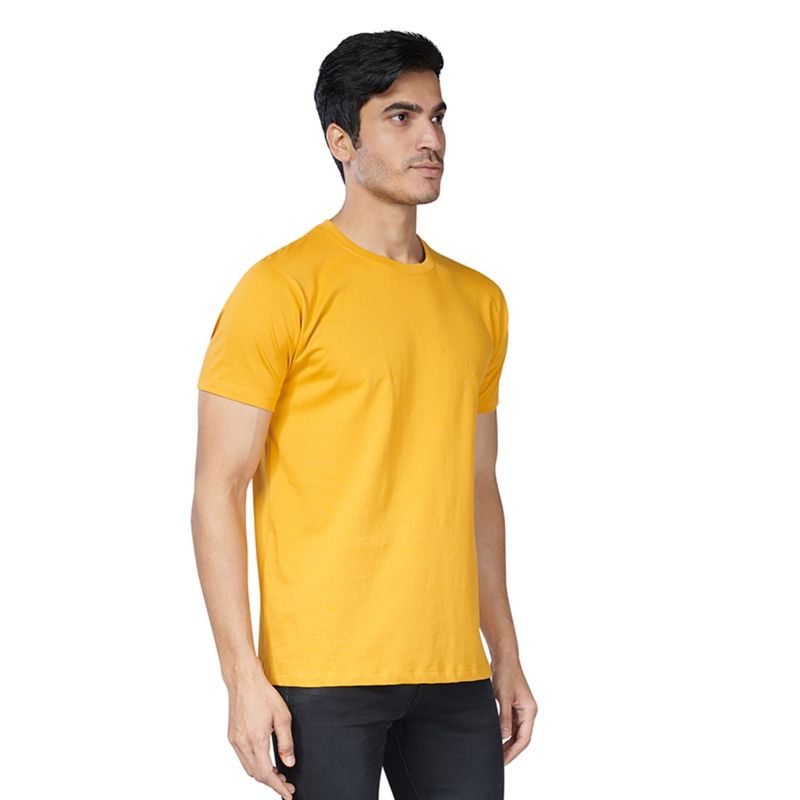 On Loop Mustard Yellow Solid Mens Round Neck T-Shirt (XS)