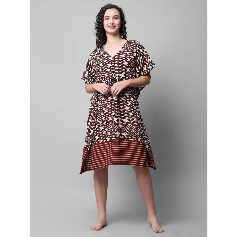 AOBA Women Brown Printed Beachwear Kaftan Coverup (S)