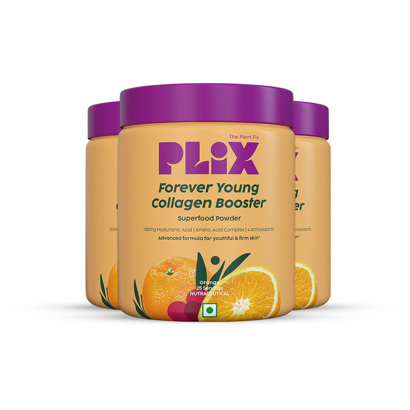 Plix Plant-Based Collagen Builder, Advanced Anti-Ageing Formula - Orange Burst (Pack of 3)
