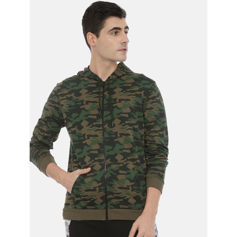 3PIN Men Green Camouflage Printed Hooded Sweatshirt (S)