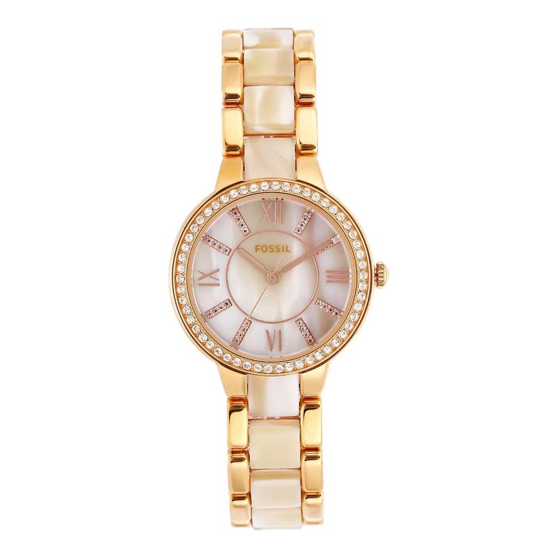 Fossil virginia cheap watch rose gold