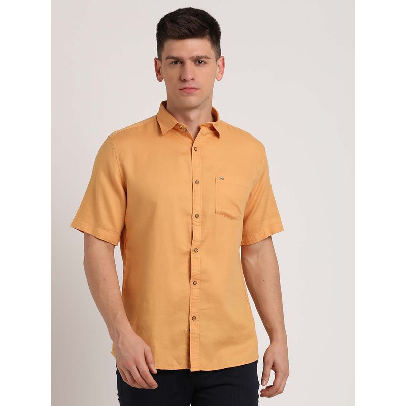 Men's Orange Standard Slim Fit Spread Collar Cotton Casual Shirt