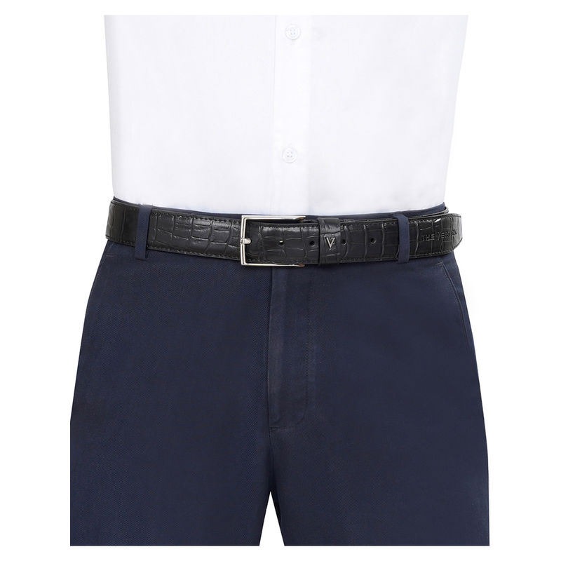 The Vertical Crete Men Leather Non Reversible Belt - Black (L)