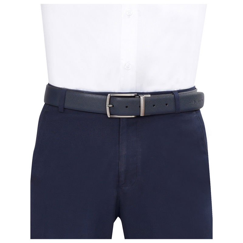The Vertical Patras Men Leather Reversible Belt - Navy Blue & Tan (L)