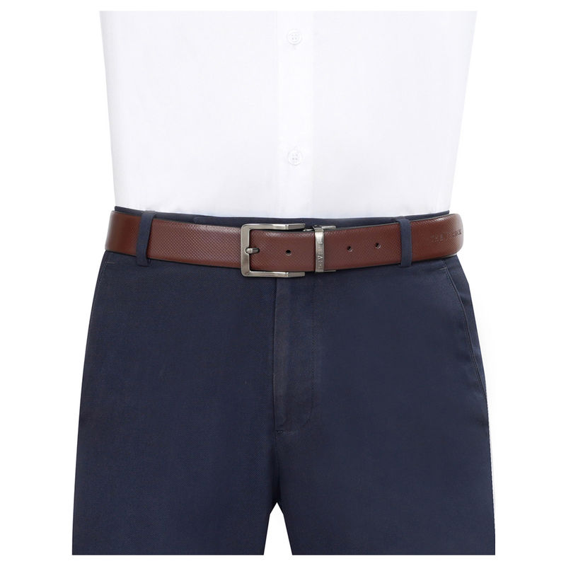 The Vertical Epirus Men Leather Reversible Belt - Brown & Navy Blue (M)
