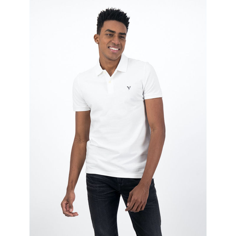 American Eagle AE White Solid Polo T-Shirt (L)