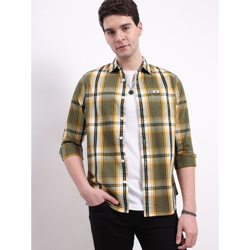 Lee Men Checks Green Slim Fit Shirt (M)